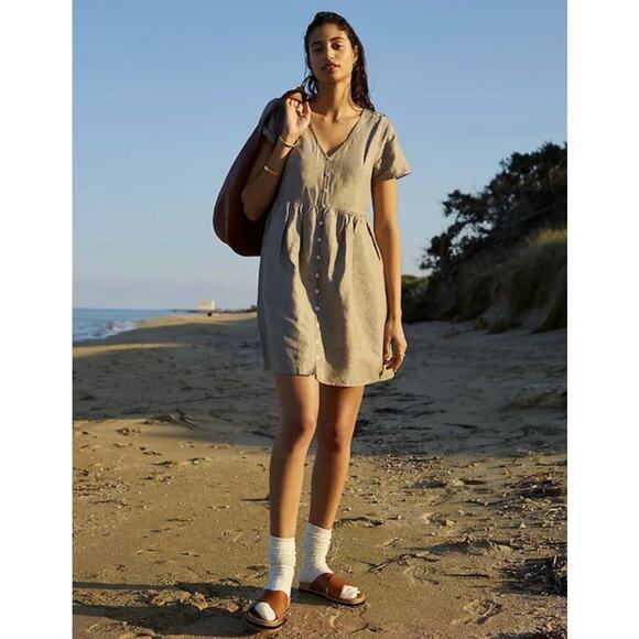 Madewell Linen Alexandra Button-Front Boxy Coastal Mini Dress Size X-Small - Picture 9 of 9